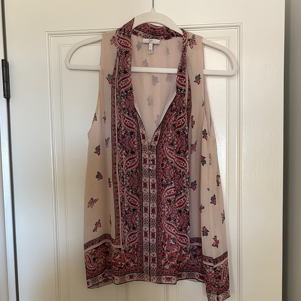 Joie Red Sleeveless Blouse Ethnic Print